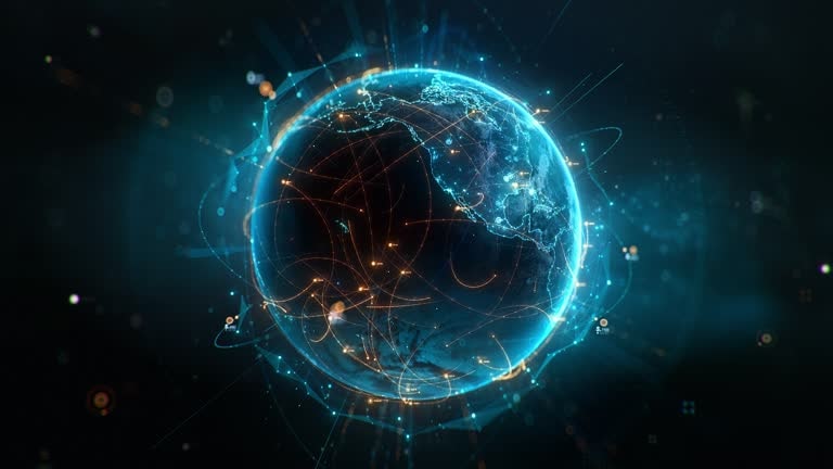 Futuristic digital globe with glowing data network connections